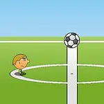 Dwóch kreskówkowych zawodników piłkarskich stoi na boisku naprzeciwko siebie z piłką na środku