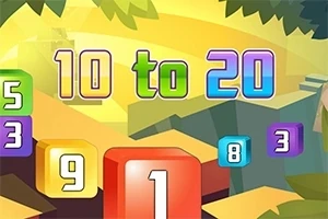 Kolorowe cyfry na tle geometrycznego krajobrazu z dużymi, widocznymi numerami i napisem 10 to 20