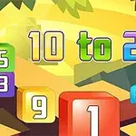 Kolorowe cyfry na tle geometrycznego krajobrazu z dużymi, widocznymi numerami i napisem 10 to 20