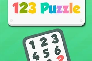Kolorowy napis „123 Puzzle” i tablica z liczbami na zielonym tle