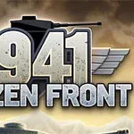 Logo z napisem 1941 Frozen Front z sylwetką czołgu w tle, na tle pochmurnego nieba