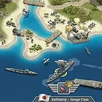 Mapa strategiczna przedstawiająca wybrzeże z okrętami wojennymi i samolotami nad wodą oraz jednostkami wojskowymi na lądzie