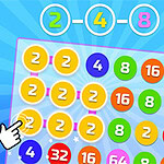 Kolorowe okręgi z liczbami na planszy, połączone linią, z animowaną ręką wskazującą jedną z liczb