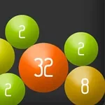 Kolorowe kule z cyframi, z centralnie umieszczoną dużą czerwoną kulą z numerem 32, otoczoną mniejszymi kulami o numerach 2, 4, i 8