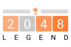 Logo z napisem 2048 Legend z ikoną pucharu na białym tle