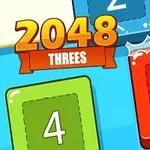 Kolorowe liczby umieszczone na blokach o różnych wartościach z dużym napisem 2048 Threes na górze