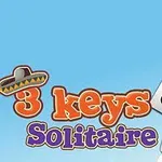 Napis 3 keys Solitaire z kapeluszem sombrero na literze 3, obok kart do gry z pikami