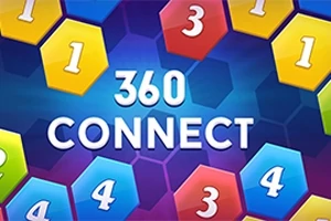 Kolorowe sześciokąty z numerami i napisem 360 CONNECT na niebieskim tle