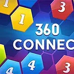 Kolorowe sześciokąty z numerami i napisem 360 CONNECT na niebieskim tle