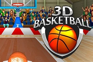 Koszykówka na boisku z tłumem kibiców i dużym napisem 3D Basketball