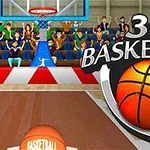 Koszykówka na boisku z tłumem kibiców i dużym napisem 3D Basketball