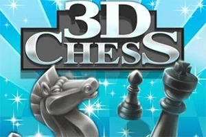 Napis 3D Chess na tle z figurami szachowymi i błękitnymi błyskami