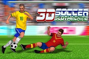 Piłkarz w żółtej koszulce z numerem 10 prowadzi piłkę, podczas gdy drugi zawodnik w czerwonej koszulce z numerem 10 próbuje wykonać wślizg na tle logo „3D Soccer Slot Machine”