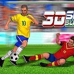 Piłkarz w żółtej koszulce z numerem 10 prowadzi piłkę, podczas gdy drugi zawodnik w czerwonej koszulce z numerem 10 próbuje wykonać wślizg na tle logo „3D Soccer Slot Machine”