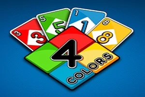 Kolorowe karty z numerami i napis 4 Colors na niebieskim tle