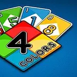 Kolorowe karty z numerami i napis 4 Colors na niebieskim tle