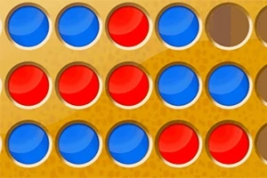Plansza z układem czerwonych i niebieskich żetonów w żółtej ramce