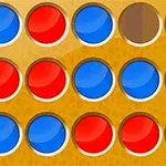 Plansza z układem czerwonych i niebieskich żetonów w żółtej ramce