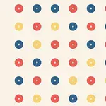 Czerwone, niebieskie i żółte kółka ułożone w równe rzędy na jasnym tle