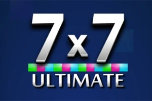 Duże, białe cyfry 7 x 7 z napisem ULTIMATE poniżej na granatowym tle, oddzielone kolorowym, kwadratowym wzorem