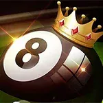 Czarna bila bilardowa z numerem osiem ozdobiona złotą koroną na zielonym tle