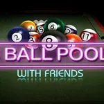 Stół bilardowy z ułożonymi kulami, z neonowym napisem 8 Ball Pool With Friends
