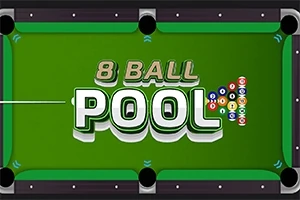 Zielony stół bilardowy z napisem 8 Ball Pool i ułożonymi bilami po prawej stronie