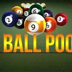 Bilardowy stół z kolorowymi bilami i napisem 9 Ball Pool