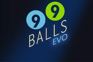 Logo z napisem 99 Balls Evo na ciemnoniebieskim tle, z dużymi cyframi 9 umieszczonymi w kolorowych okręgach
