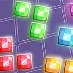 Kolorowe, połyskujące kwadraty ułożone na fioletowym tle w siatce