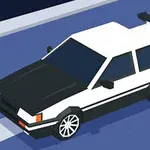 Biały samochód w stylu retro z czarnymi detalami i dużym tylnym spojlerem na niebiesko-szarej drodze