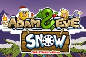 Postacie w świątecznej scenerii z nazwą Adam & Eve Snow: Christmas edition na tle fioletowego nieba i ośnieżonych drzew