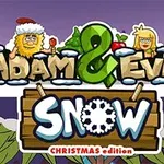 Postacie w świątecznej scenerii z nazwą Adam & Eve Snow: Christmas edition na tle fioletowego nieba i ośnieżonych drzew