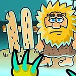 Postać w prymitywnym stroju z dzikimi blond włosami stoi przed drewnianym płotem, widoczne są również kolczaste elementy na pierwszym planie