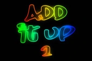 Kolorowy neonowy napis „ADD IT UP 1” na czarnym tle