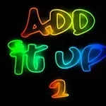 Kolorowy neonowy napis „ADD IT UP 1” na czarnym tle