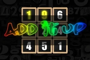 Kolorowy napis Add it up na tle dziewięciu kwadratowych płytek z cyframi