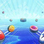 Kolorowe dyski z różnymi wzorami unoszą się w przestrzeni o niebieskim tle z promieniami światła