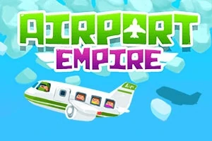 Dwupłatowiec z twarzami pasażerów na tle nieba z napisem Airport Empire u góry