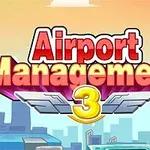 Grafika przedstawia napis „Airport Management 3” na tle miasta i nieba z chmurami, z dodatkiem skrzydeł i cyfry trzy