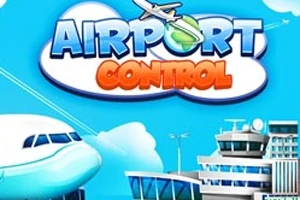 Ilustracja przedstawia samolot i terminal lotniska pod niebieskim niebem z napisem Airport Control