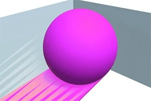 Różowa kula tocząca się po powierzchni z gradientowym cieniem w narożniku ścian