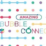 Kolorowe kropki i linie tworzące geometryczne wzory z napisem Amazing Bubble Connect