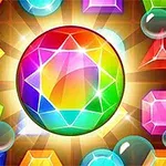 Kolorowy klejnot otoczony różnokolorowymi kryształami i bąbelkami na brązowym tle