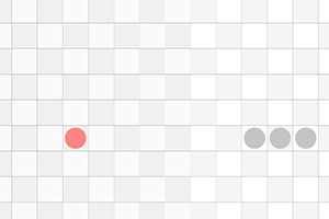 Czerwone koło naprzeciwko trzech szarych kół na tle siatki z kwadratowych pól