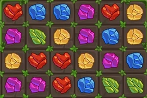 Kolorowe klejnoty w różnych kształtach i barwach, ułożone w siatce na ciemnym tle