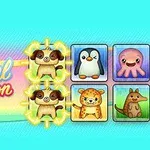 Ilustracja przedstawia kolorową grafikę z napisem Animal Connection oraz rzędy kwadratów zawierających wizerunki zwierząt, takich jak pingwin, ośmiornica, lew i inne, na tle gradientowego wzoru