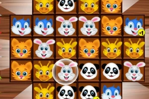 Kolorowe kwadratowe kafelki z animowanymi twarzami zwierząt, takich jak króliki, pandy, lwy, lisy i żyrafy, ułożone w układzie siatki