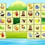 Kolorowe kafelki z wizerunkami zwierząt na tle krajobrazu z jezioriem i górami