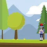 Postacie na tle leśnym, jedna strzela z łuku, druga trzyma jabłko na głowie